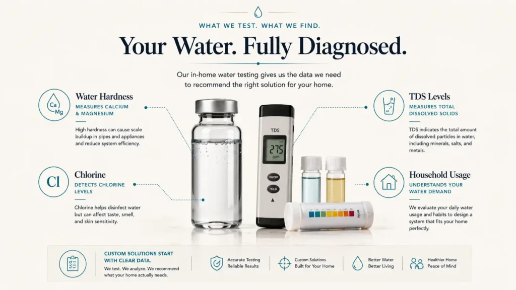 Professional water test equipment used during a No-Pressure Water Filter Sales in-home evaluation.