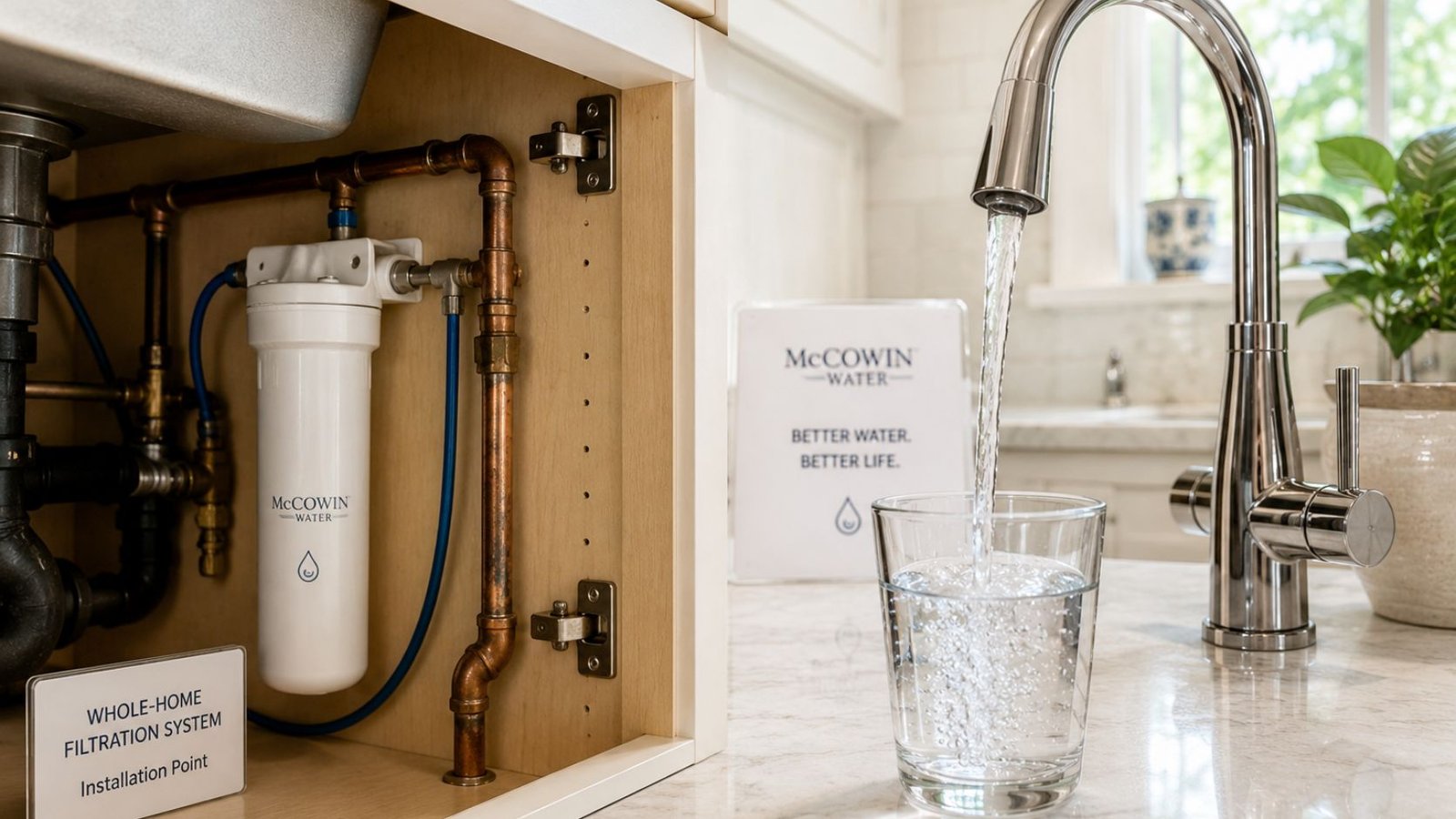 Older home plumbing prepared for a customized whole-home water filtration system.