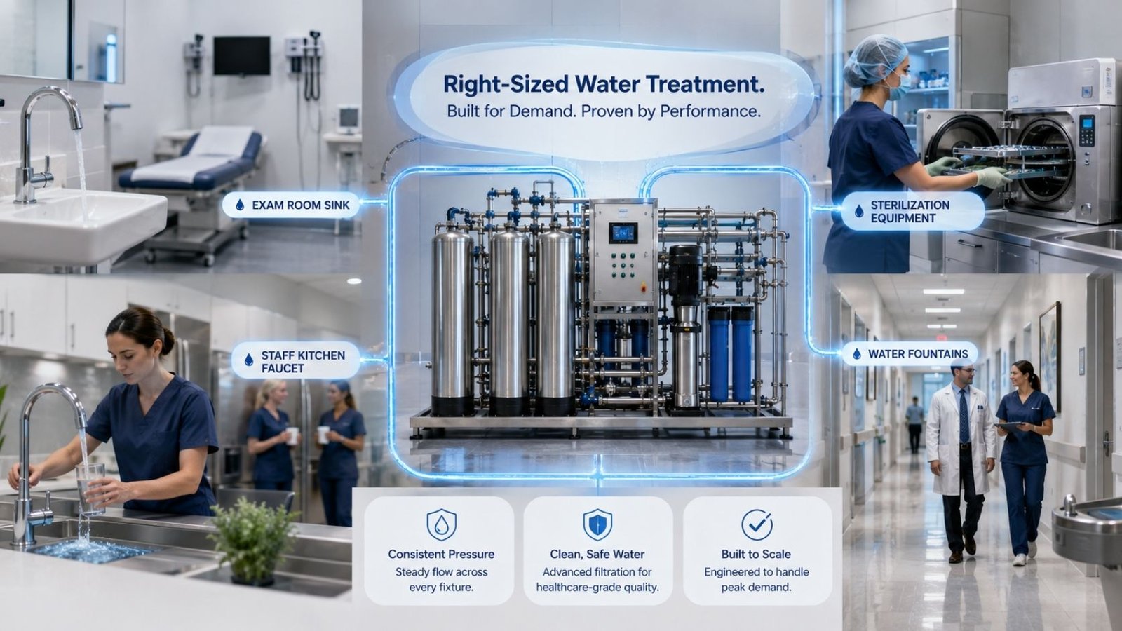 Properly sized commercial water treatment system for medical clinic demand