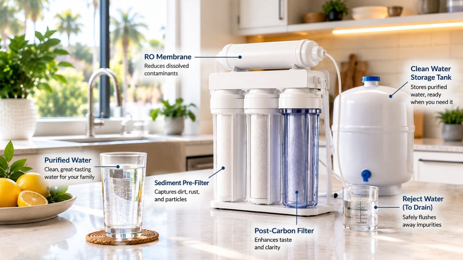 Residential reverse osmosis system components and limitations