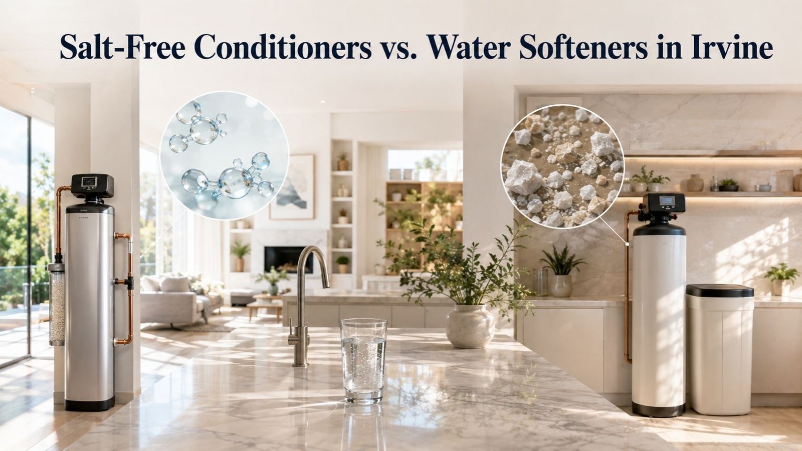 Salt-free conditioners vs water softeners in Irvine home water treatment comparison