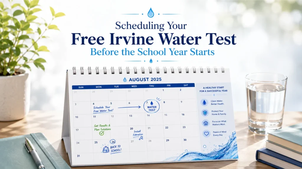 Water test guide showing the simple steps of scheduling and completing a professional in-home water test before school starts.