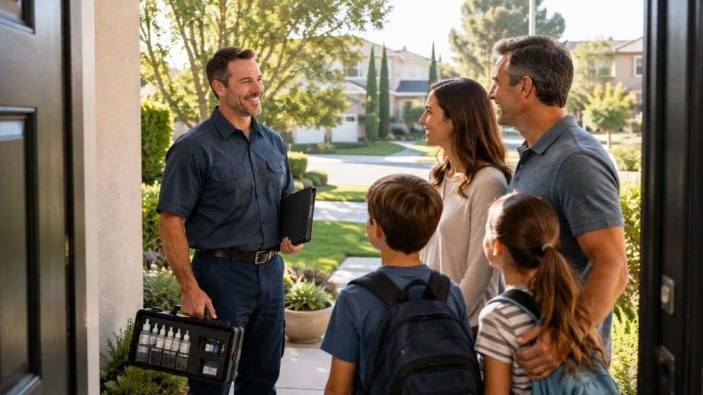 Professional water test being performed in an Orange County home before the back-to-school season to ensure clean and safe household water.