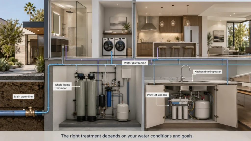 Whole-home RO consultations explained with a realistic comparison of point-of-use reverse osmosis and whole-home water treatment