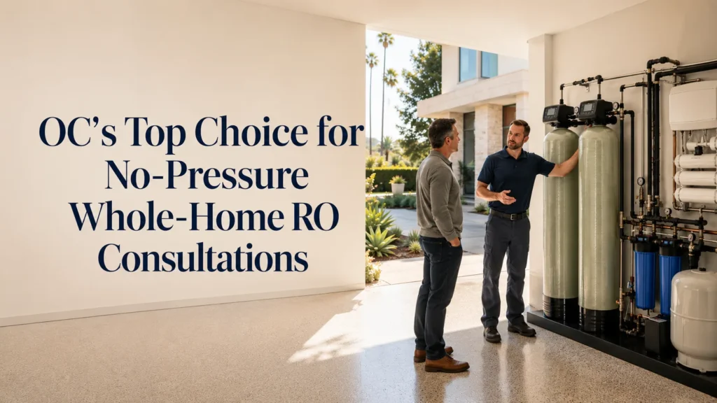Whole-home RO consultations in a premium Southern California home with residential water treatment equipment integrated into the utility space