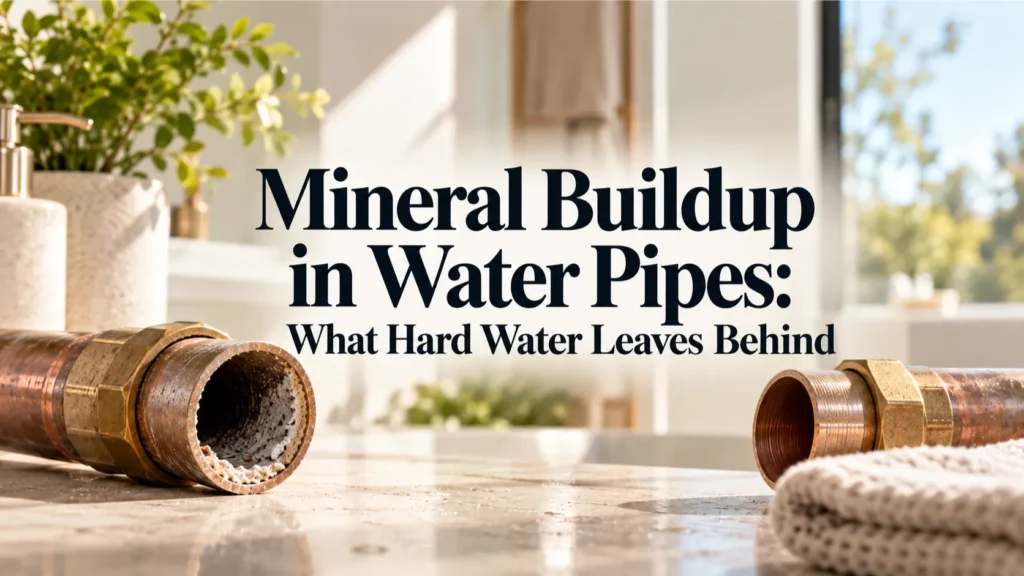 A sunlit Irvine home utility suite setting the context for homeowners evaluating mineral buildup in water pipes.