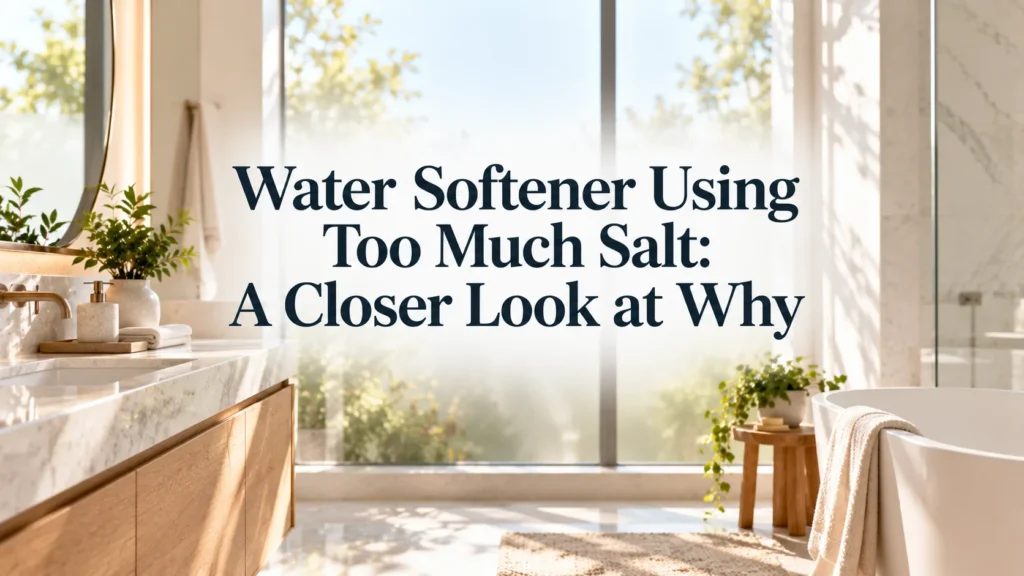 A sunlit Irvine bathroom vanity setting the context for homeowners evaluating why they have a water softener using too much salt.
