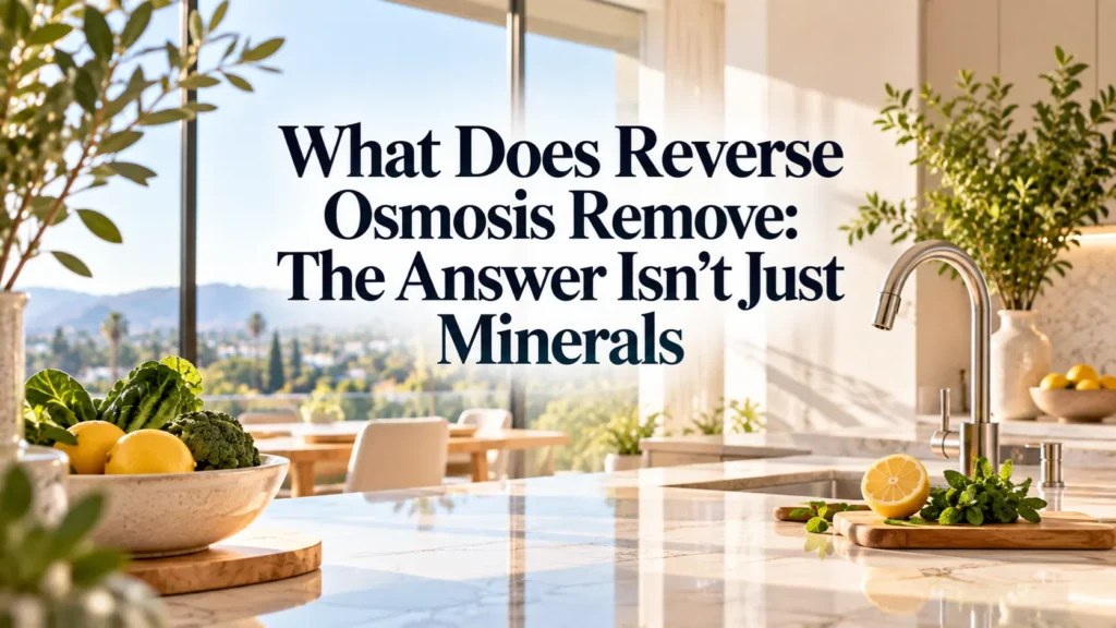A sunlit modern Irvine kitchen counter providing context for homeowners exploring what does reverse osmosis remove.