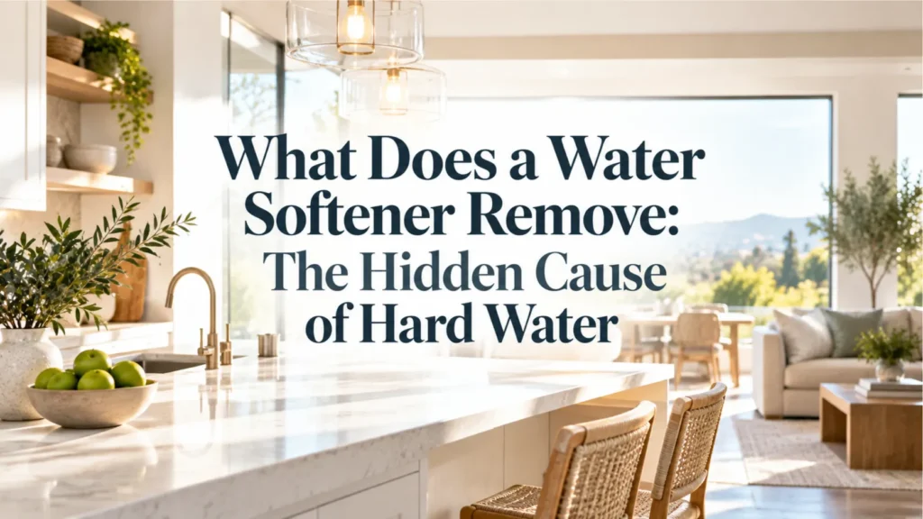 A sun-drenched Irvine kitchen setting the context for homeowners learning what does a water softener remove.