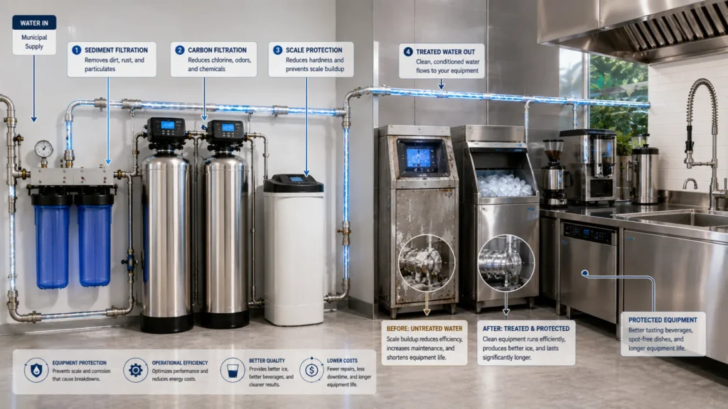 Commercial water treatment systems receiving ongoing post-installation support in an Orange County home