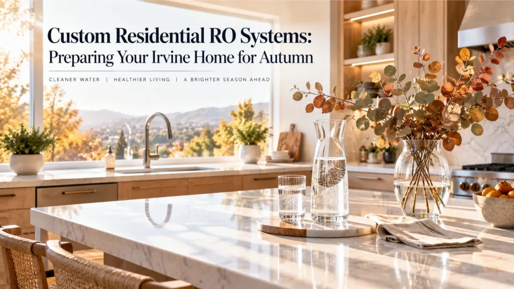 Custom-installed residential RO system banner showcasing preparation for autumn in an Irvine home.
