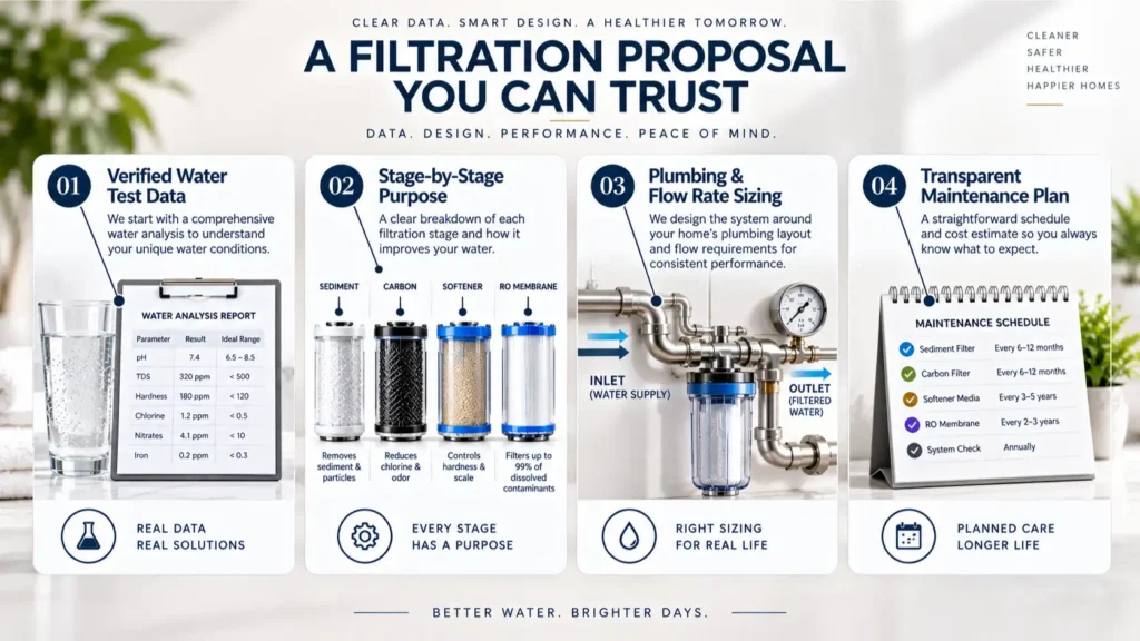 Customized recommendation checklist for whole-house water filtration systems by McCowin Water in Irvine