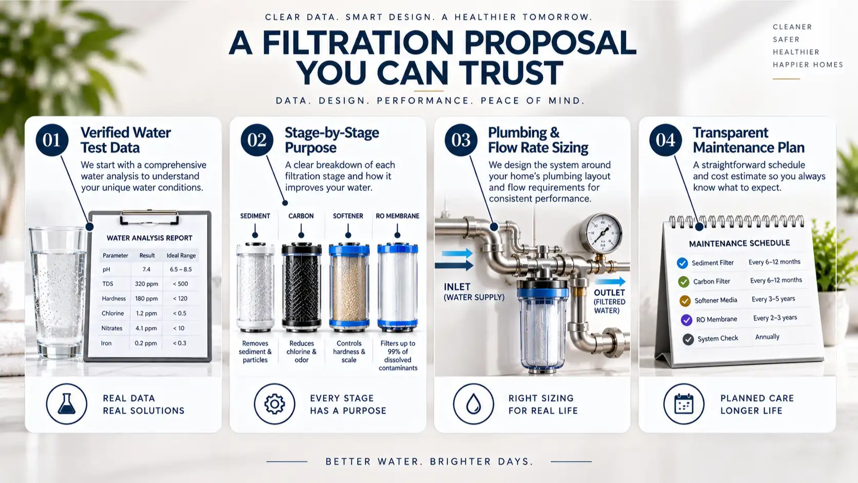 Customized recommendation checklist for whole house water filtration systems.