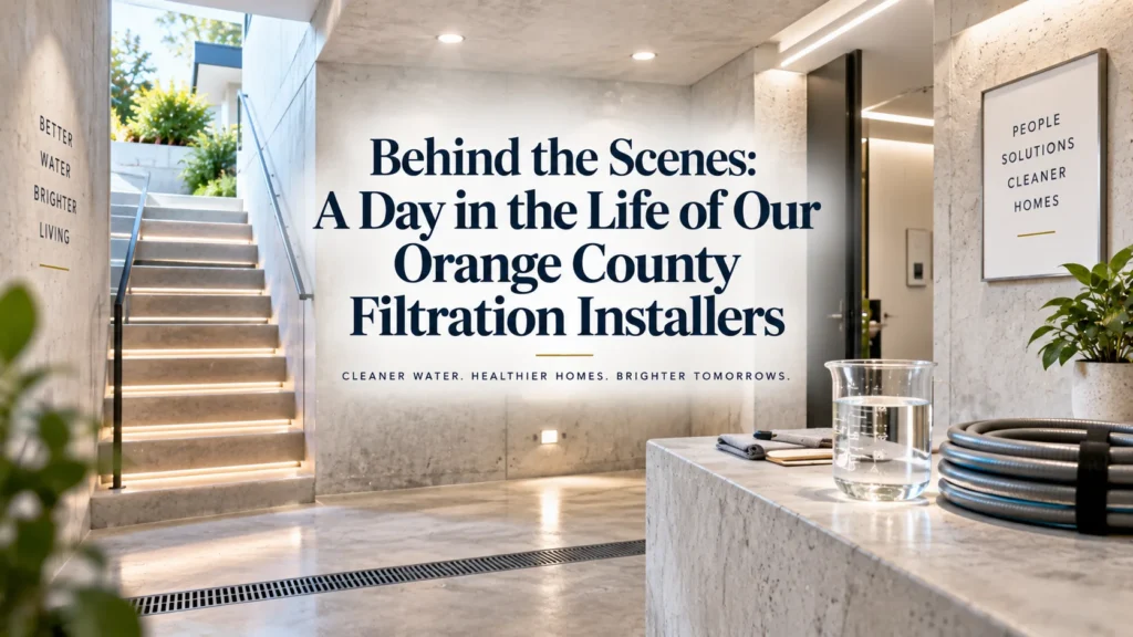 Editorial photograph of a local water filtration installer preparing for the day in Orange County.