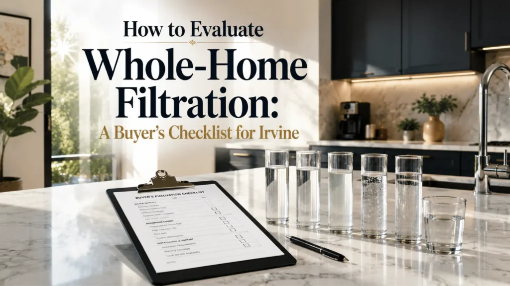 Buyer's checklist hero banner for whole-home filtration options in Irvine.