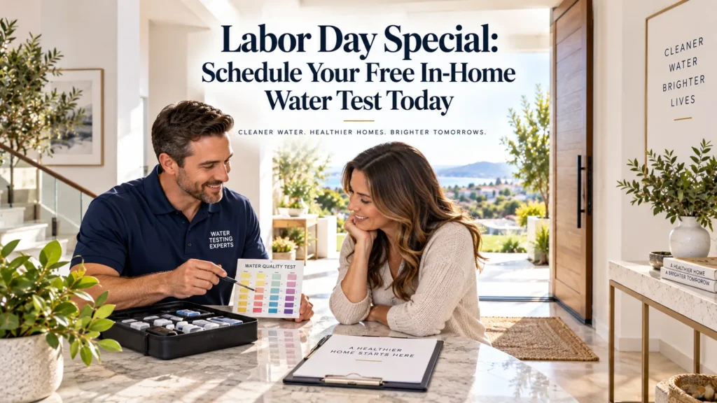 Free in-home water quality test in Irvine Labor Day special hero banner.