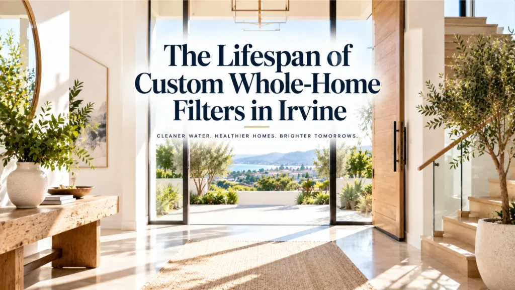 Lifespan evaluation for whole-home filtration installation services in an Irvine home hero banner.