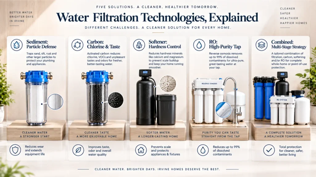 Technology comparison matrix for whole-house water filtration systems in Irvine by McCowin Water