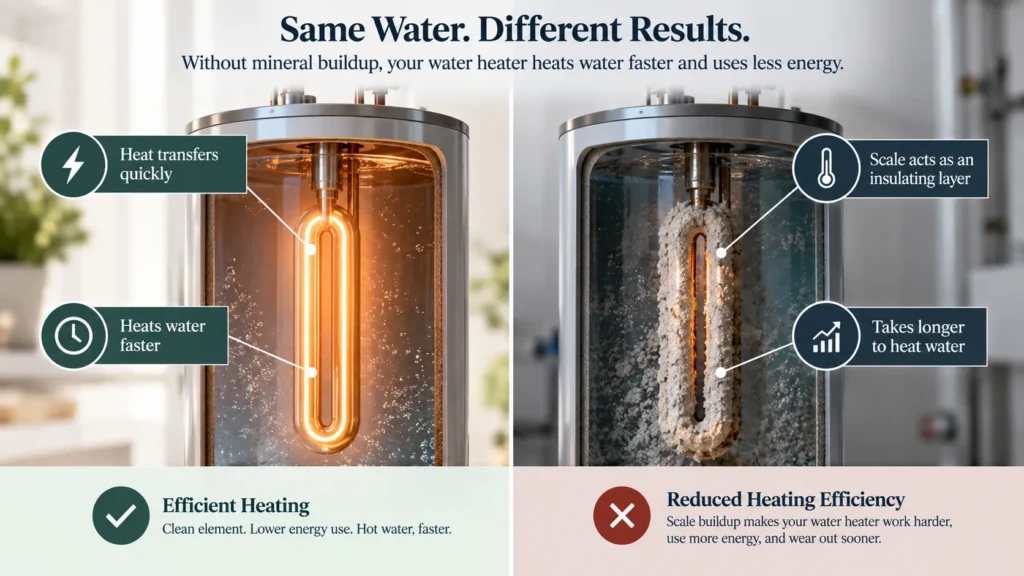  Demonstrating heating efficiency related to can hard water damage your water heater.