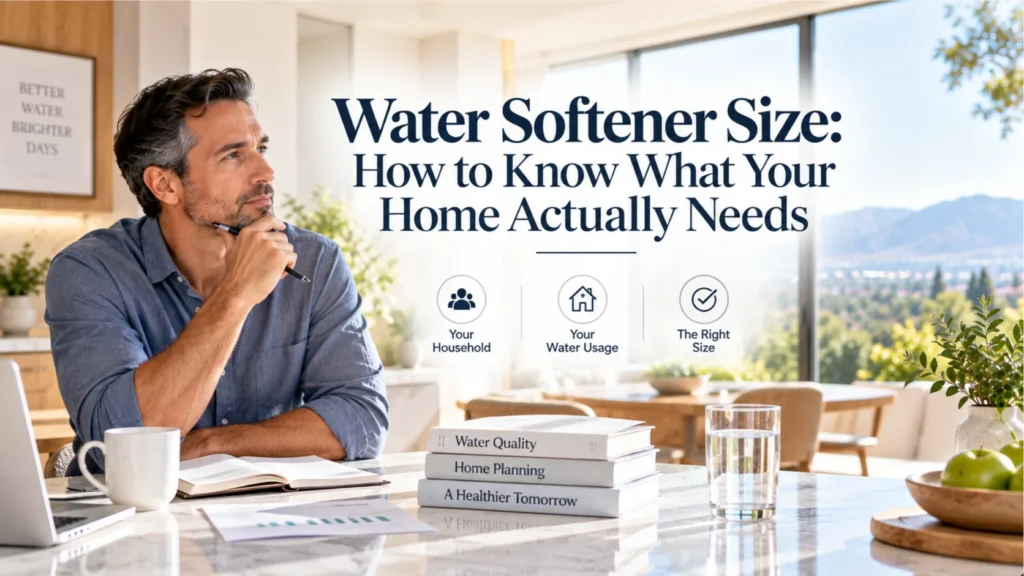 Home illustrating household water softener size and daily capacity needs.