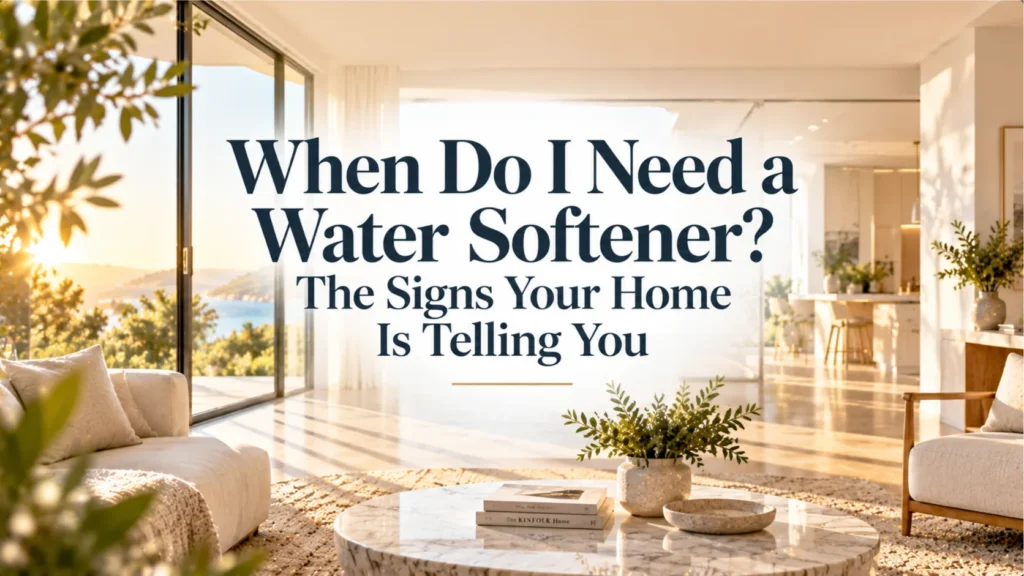 Architectural morning sunlight filling an Irvine home interior, reflecting subtle hard water signs to answer when do I need a water softener.