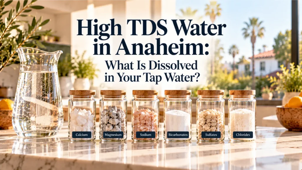A sunlit Anaheim kitchen counter displaying context for homeowners concerned about High TDS Water in Anaheim.