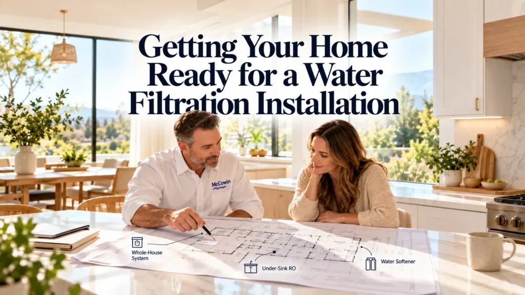 A professional consultation about the specifics of a new water filtration system installation.