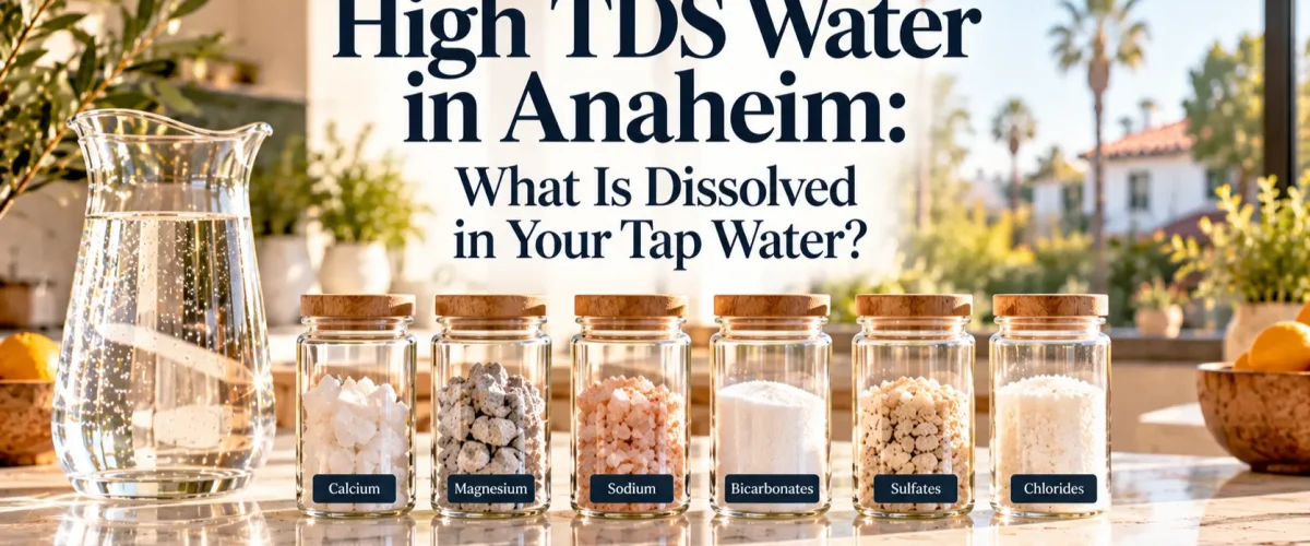 A sunlit Anaheim kitchen counter displaying context for homeowners concerned about High TDS Water in Anaheim.