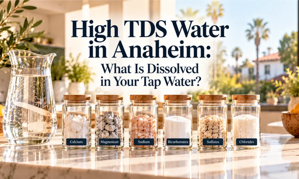 A sunlit Anaheim kitchen counter displaying context for homeowners concerned about High TDS Water in Anaheim.