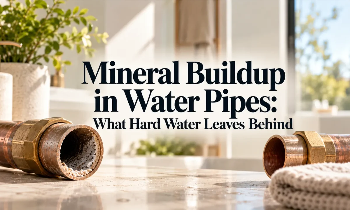 A sunlit Irvine home utility suite setting the context for homeowners evaluating mineral buildup in water pipes.