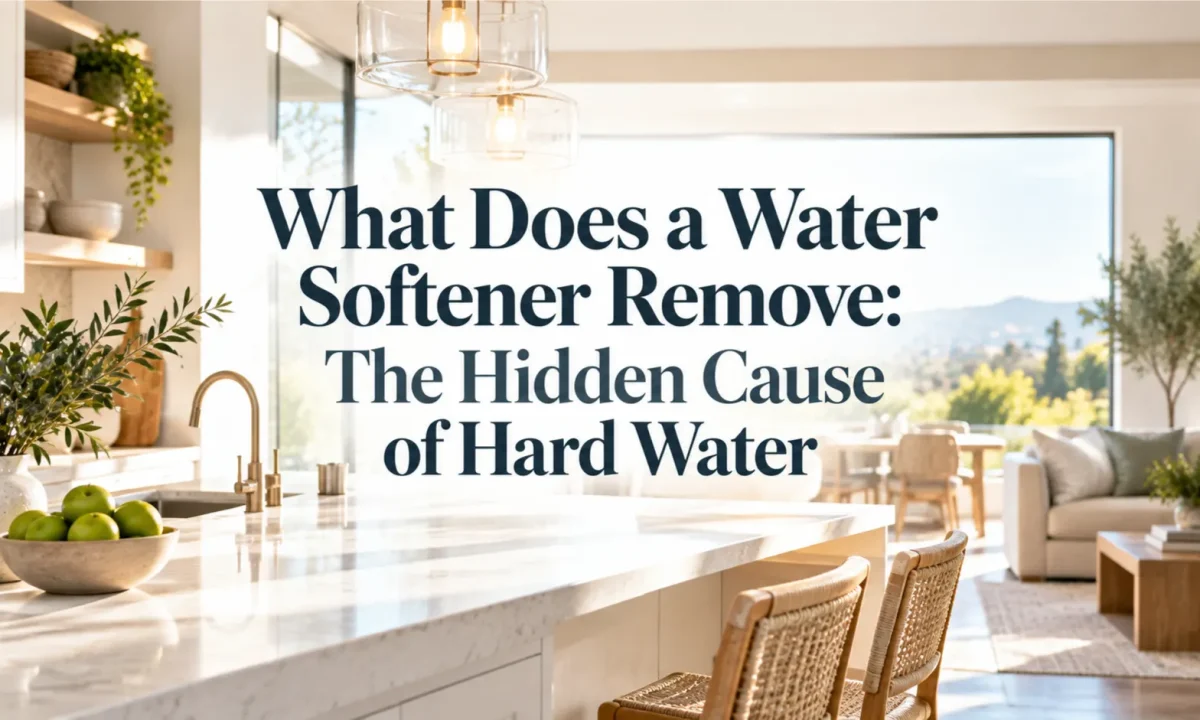 A sun-drenched Irvine kitchen setting the context for homeowners learning what does a water softener remove.