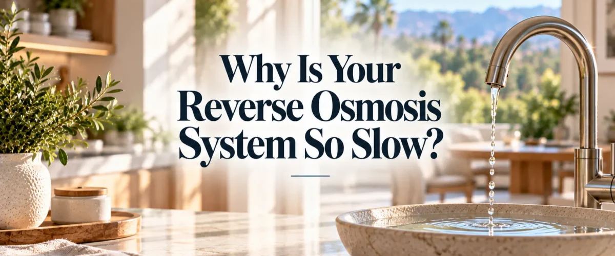 A sun-drenched Irvine kitchen and breakfast space setting the context for homeowners troubleshooting a slow reverse osmosis system.