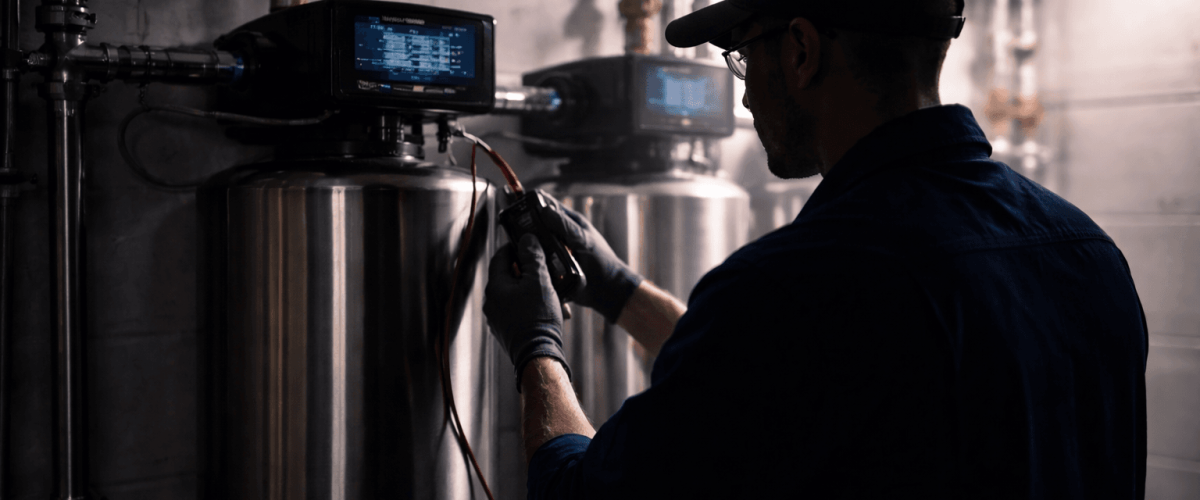 Technician inspecting Commercial Water Treatment Systems