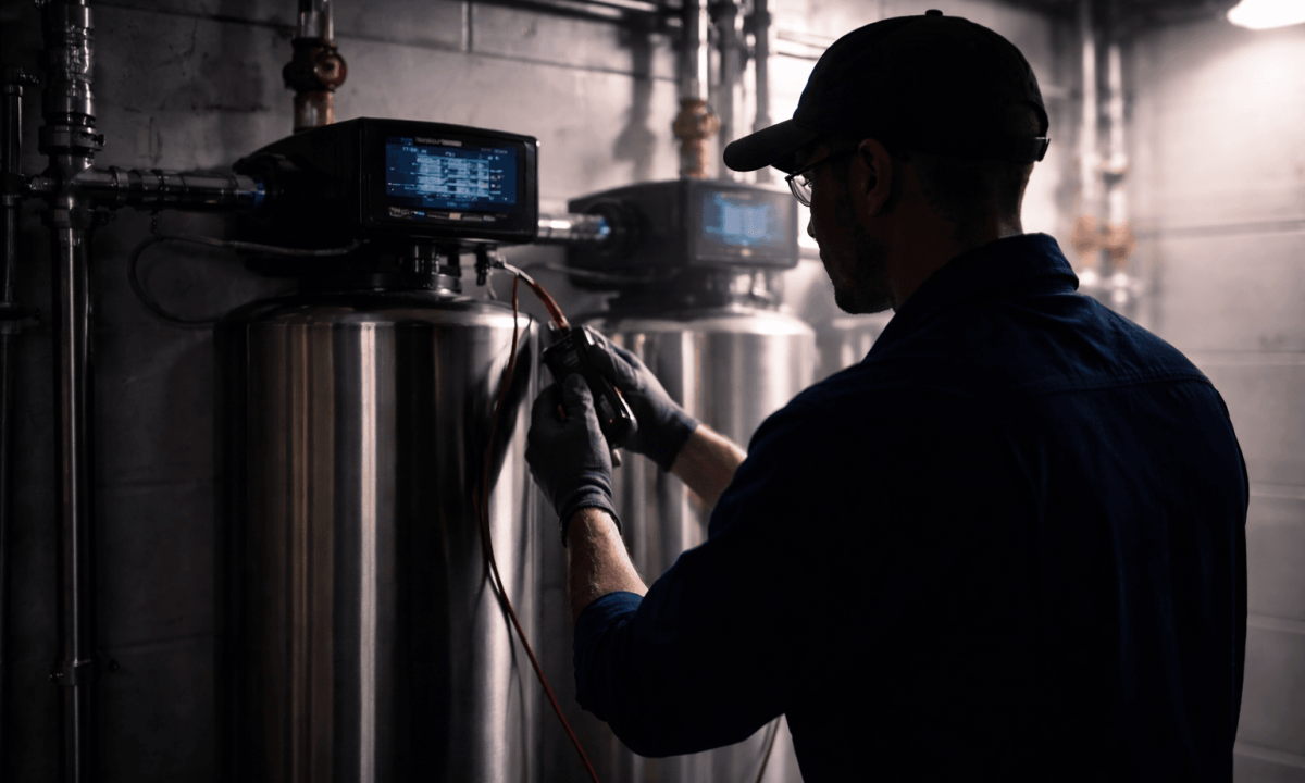 Technician inspecting Commercial Water Treatment Systems