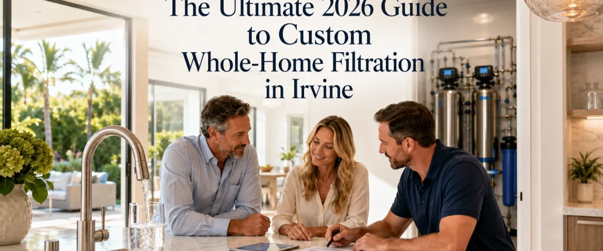 Custom Whole-Home Filtration System guide showing professional water treatment consultation in an Irvine home