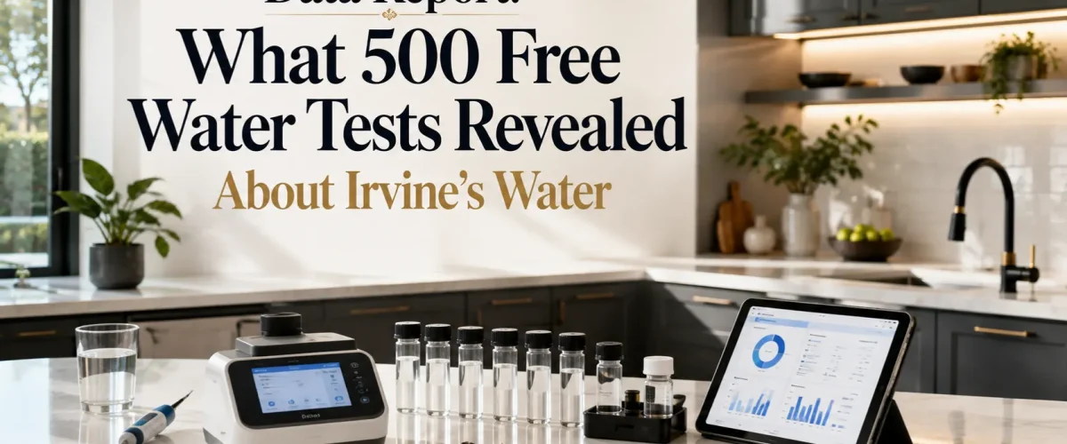 Data report graphics and diagnostic testing equipment for an in-home water test in Irvine.