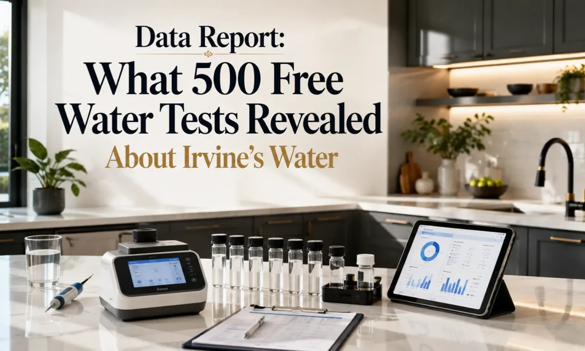 Data report graphics and diagnostic testing equipment for an in-home water test in Irvine.