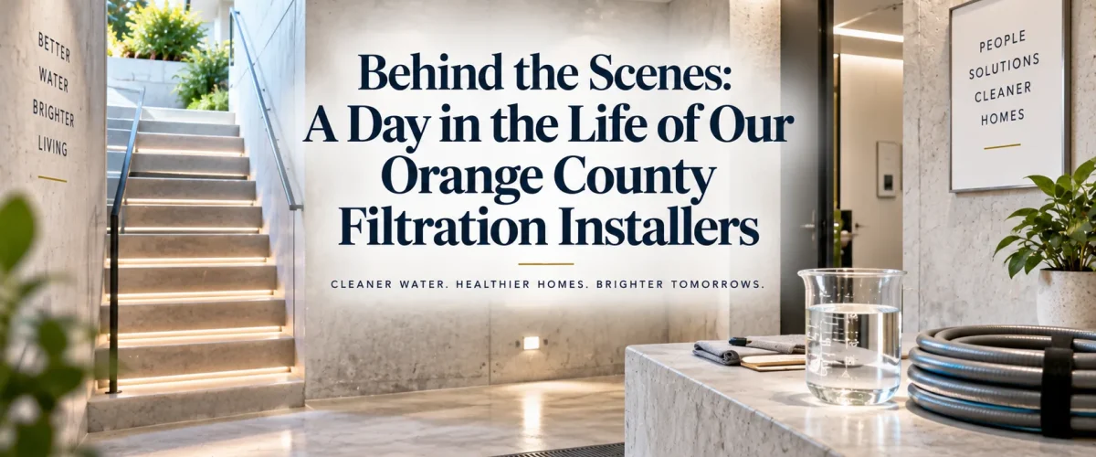 Editorial photograph of a local water filtration installer preparing for the day in Orange County.
