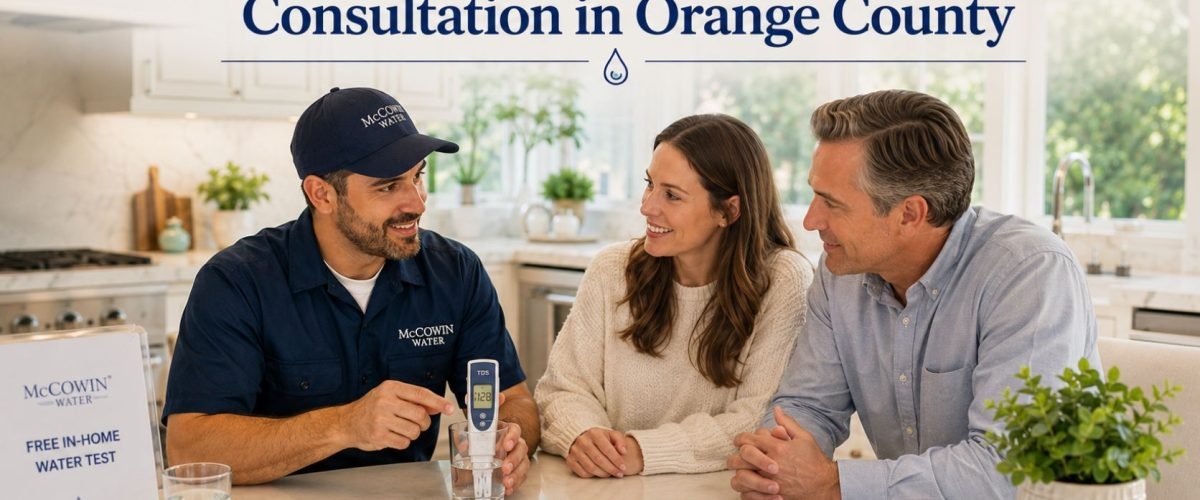 Family-owned McCowin Water technician providing a no-pressure whole-home RO consultation in Orange County.