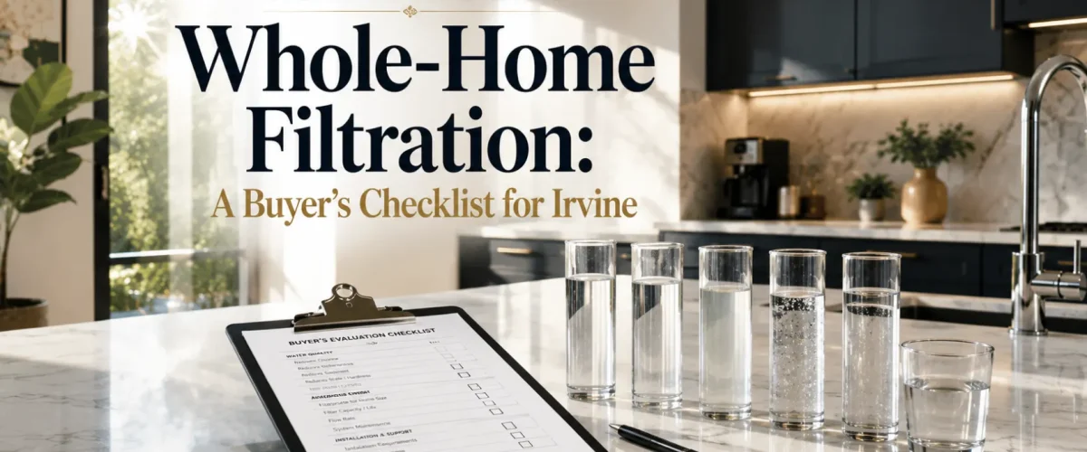 Buyer's checklist hero banner for whole-home filtration options in Irvine.