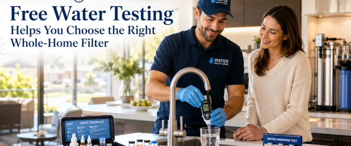 Free water testing being performed at an Irvine homeowner's kitchen sink