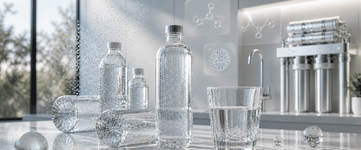 Futuristic water filtration comparison display