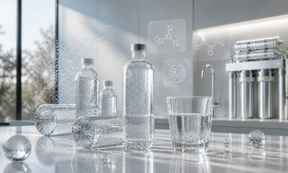 Futuristic water filtration comparison display