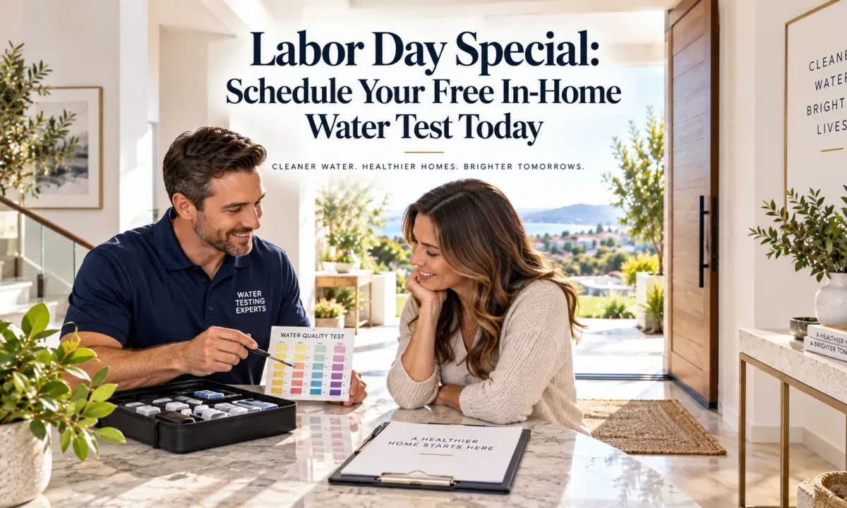 Free in-home water quality test in Irvine Labor Day special hero banner.