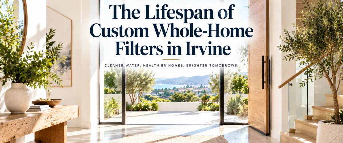 Lifespan evaluation for whole-home filtration installation services in an Irvine home hero banner.