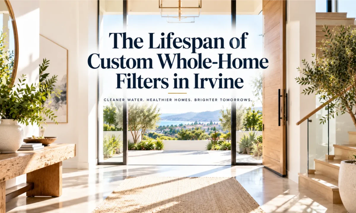 Lifespan evaluation for whole-home filtration installation services in an Irvine home hero banner.