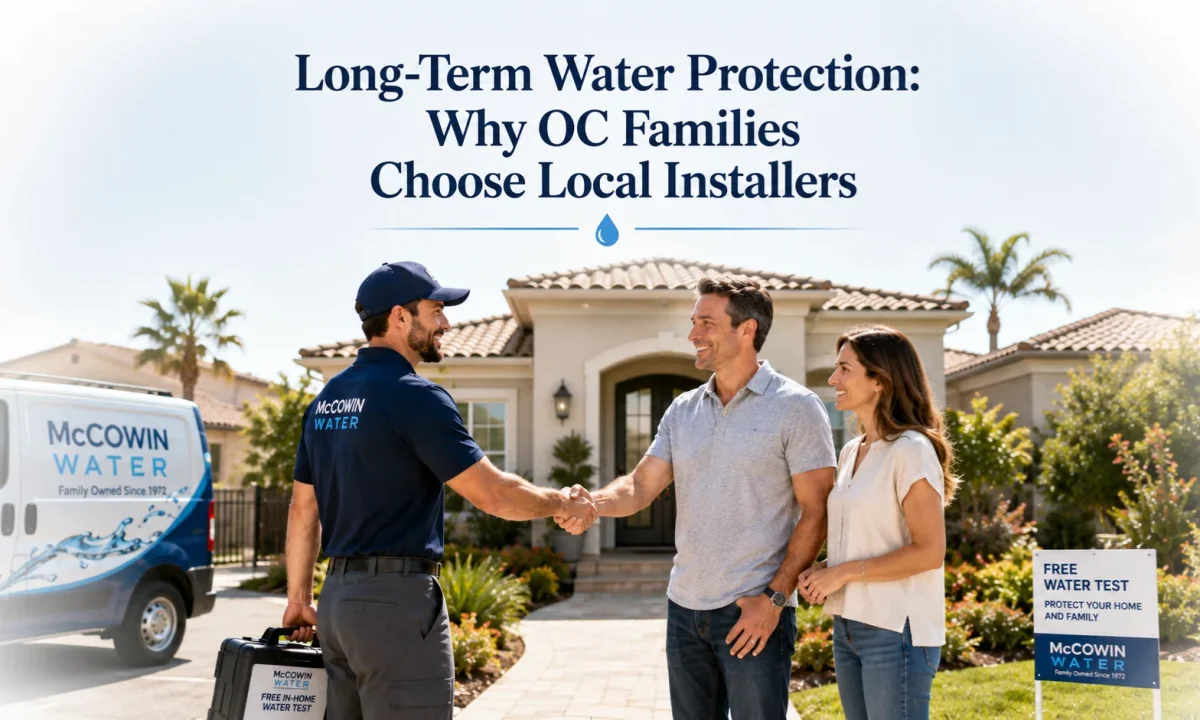 Local installers arriving at an Orange County home to perform a professional in-home water evaluation.