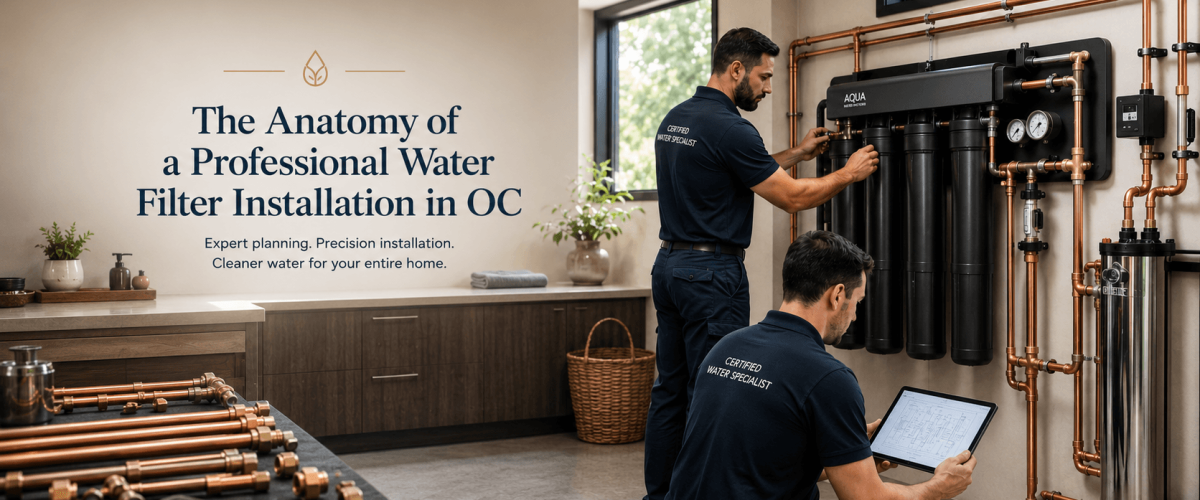 Professional in-house water filtration installation in Orange County home