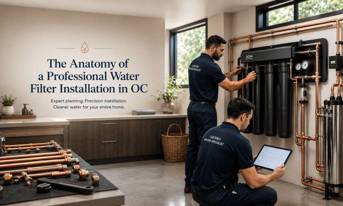 Professional in-house water filtration installation in Orange County home