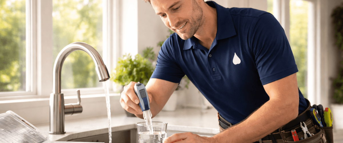 Professional water technician conducting free in-home testing